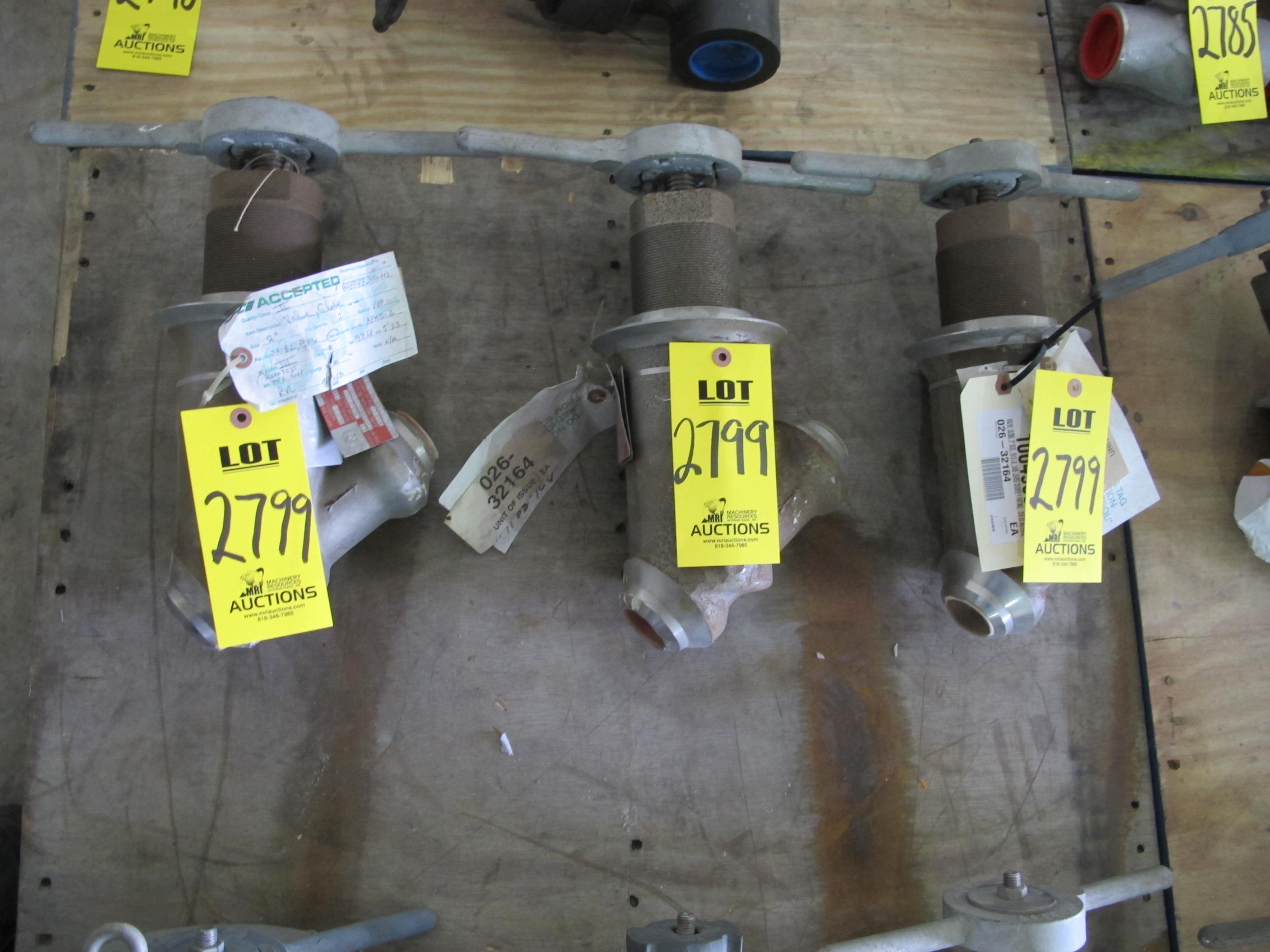 LOT (3) VALVES, GLOBE TYPE, 2" SIZE, 1513 LB, 2485 LB/650 DEGREE F RATING, 316 SS MATERIAL, BUTT WELD CONNECTIONS, SA182 SPECIFICATION, SCREWED YOKE, Y-BODY STYLE, (SEE BELOW) TRIM, PACKING SOFTGOODS. HARD FACED SEAT AND DISC, CARBON STL A105 YOKE, METAL DIAPHRAGM TRIM. SCH 160 CONSTRUCTION. PART # SC-D-9909-BW16 (1) (W-51) LOADING & HANDLING FEE $15-